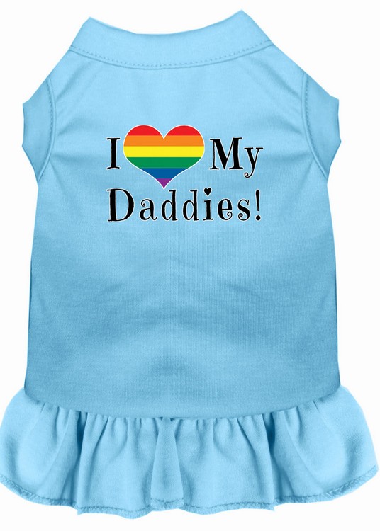 I Heart my Daddies Screen Print Dog Dress Baby Blue Sm